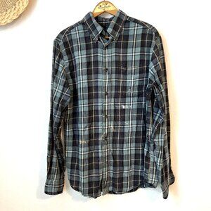 90s green plaid grunge mens flannel shirt button distressed S St Johns Bay
